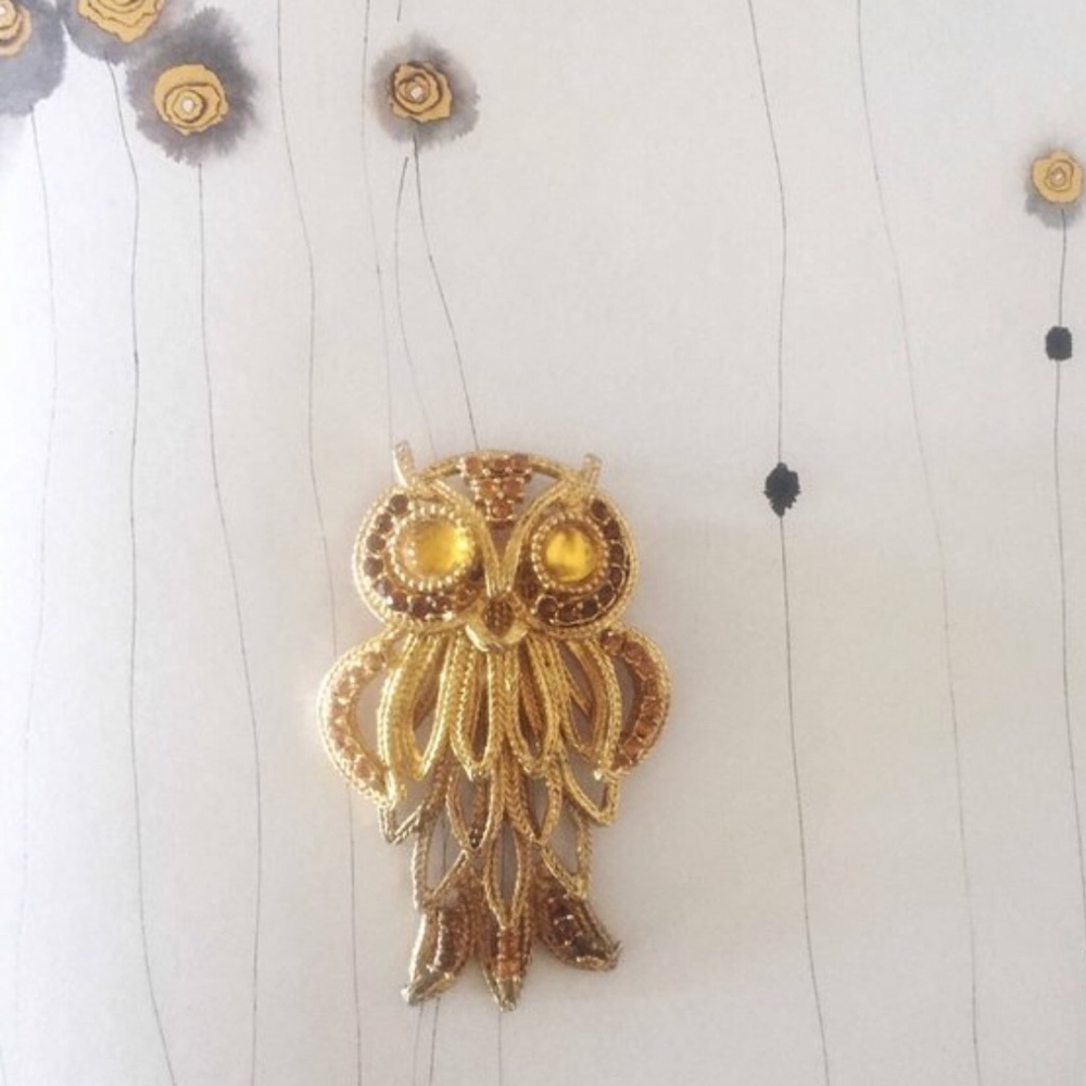 Owl Pendant Costume Jewelry Broach Vintage Owl